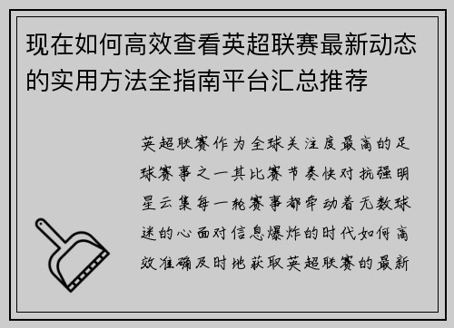 现在如何高效查看英超联赛最新动态的实用方法全指南平台汇总推荐